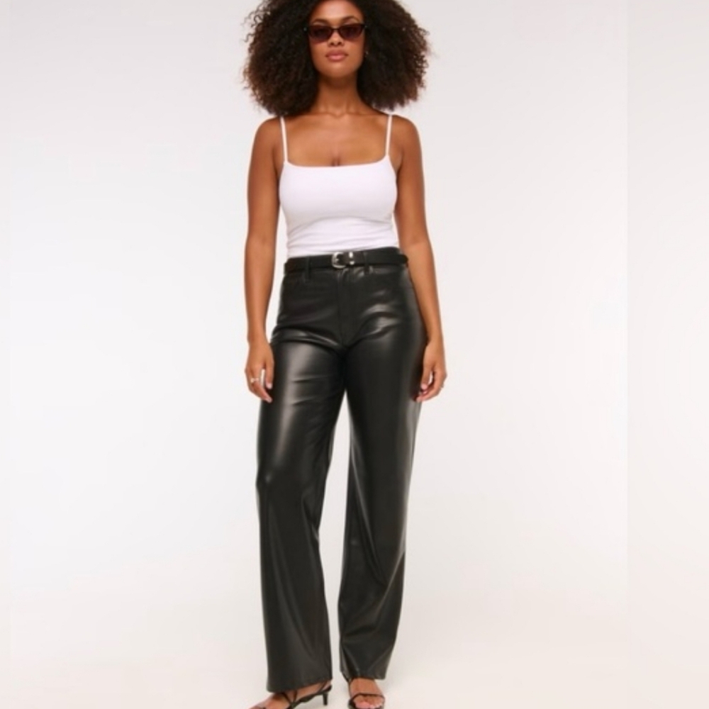 Abercrombie & Fitch Curve Love 90s Rekaxed High Rise Vegan Leather Pants Black